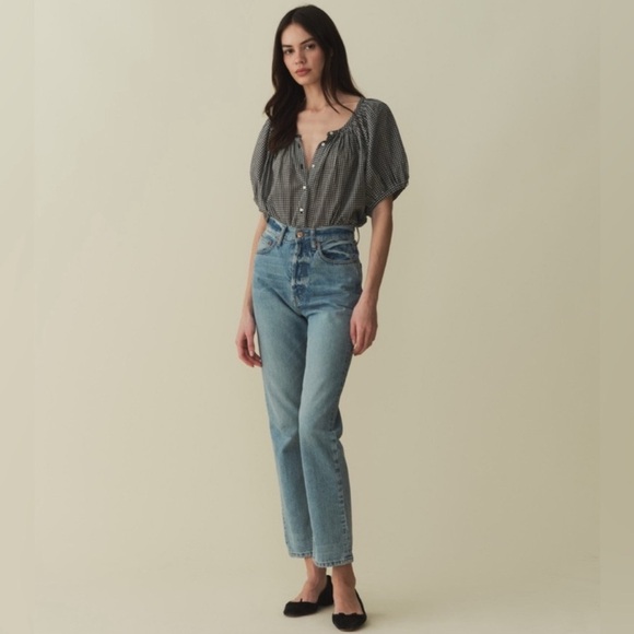 Doen June Top Blouse La Maddalena Gingham Black White Size Small - Picture 3 of 7